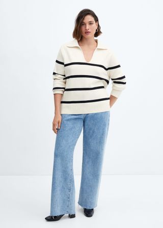 Mango + Striped Polo-Neck Sweater