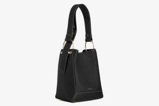 Strathberry + Lana Midi Bucket Bag in Black With Vanilla Stitch