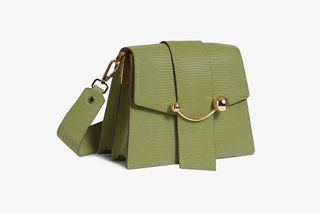 Strathberry + Box Crescent in Lizard-Embossed Leather Olive