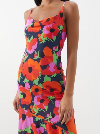 Raey + Strong Flower-Print Side Godet Slip Dress