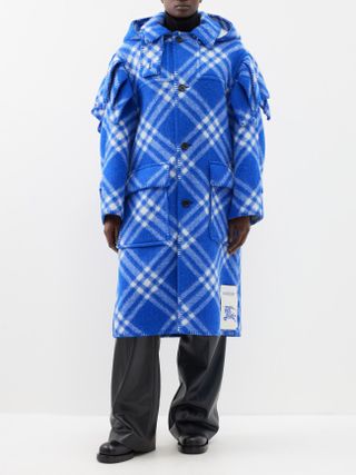 Burberry + Detachable-Hood Checked-Wool Coat
