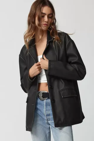 UO + Rue Faux Leather Overcoat