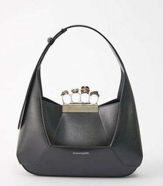 Alexander McQueen + Four Ring Crystal and Leather Shoulder Bag