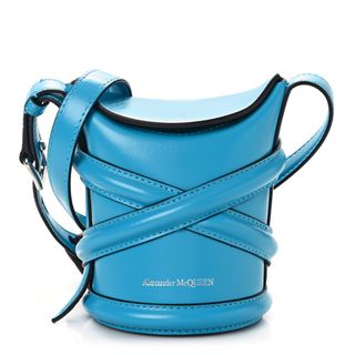 Alexander McQueen + Calfskin the Curve Mini Shoulder Bag Blue