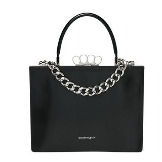 Alexander McQueen + Calfskin Four Ring Shoulder Bag Black