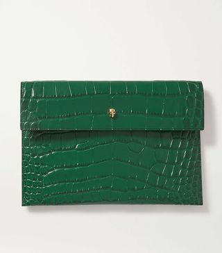 Alexander McQueen + Envelope Croc-Effect Leather Pouch