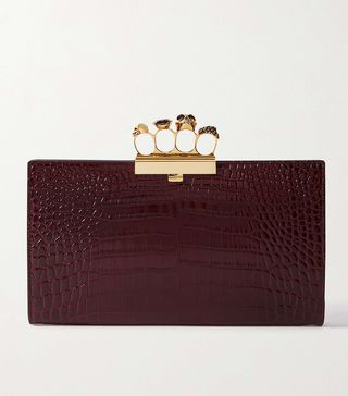 Alexander McQueen + Four Ring Embellished Croc-Effect Leather Pouch