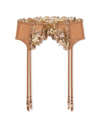 Victoria's Secret + Very Sexy Gold Sequined Floral Embroidery Garter Belt