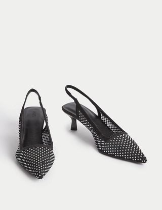 M&S Collection + Sparkle Kitten Heel Pointed Slingback Shoes