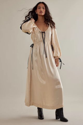 Damson Madder + Alexandra Long-Sleeve Prairie Bow Satin Maxi Dress