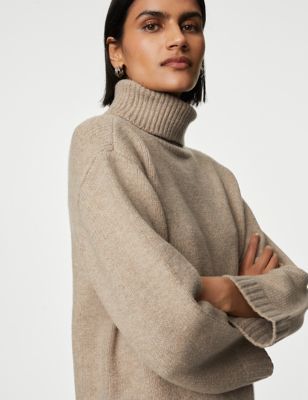 M&S Collection + Recycled Blend Roll Neck Longline Jumper