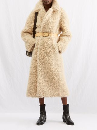 Chloé + Belted Cashmere-Silk Shearling Coat