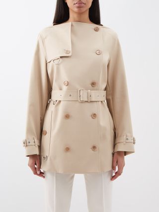 Burberry + Collarless Double-Breasted Cotton-Twil Trench Coat