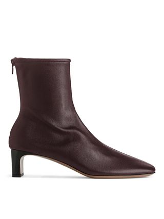 Arket + Stretch-Leather Sock Boots in Burgundy