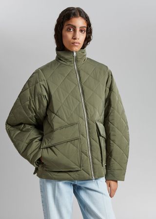 & Other Stories + Diamond-Quilted Jacket in Khaki