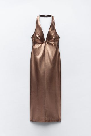 Zara + Halter Dress With Metallic Thread