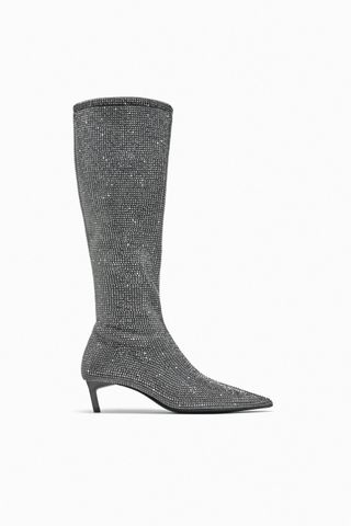 Zara + Heeled Rhinestone Boots