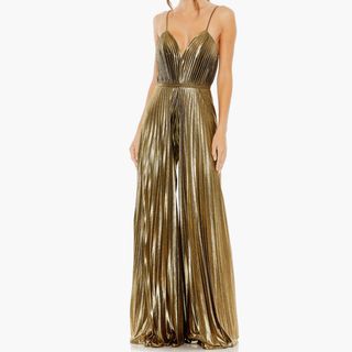 Ieena for Mac Duggal + Pleated V-Neck Jumpsuit