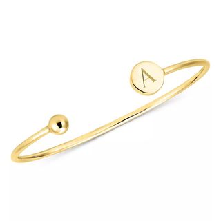 Sarah Chloe + Initial Elle Cuff Bangle Bracelet in 14K Gold-Plated Sterling Silver