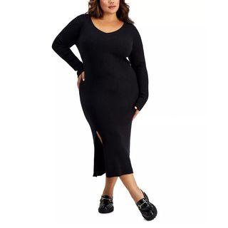 And Now This + Trendy Plus Size V-Neck Midi Sweater Dress