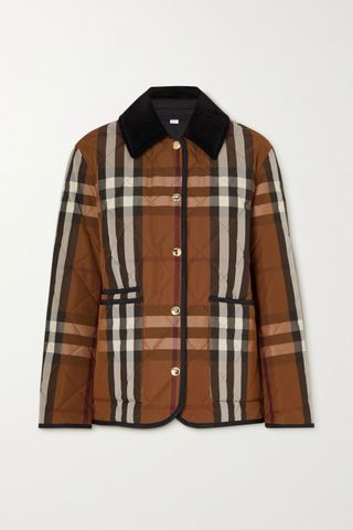 Burberry + Corduroy-Trimmed Checked Quilted Shell Jacket