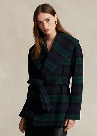 Polo Ralph Lauren + Plaid Wool-Blend Twill Wrap Coat