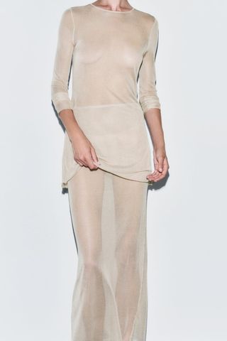 Zara + Semi-Sheer Straight Knit Skirt