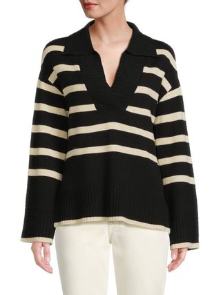 Ellen Tracy + Collared Stripe Sweater