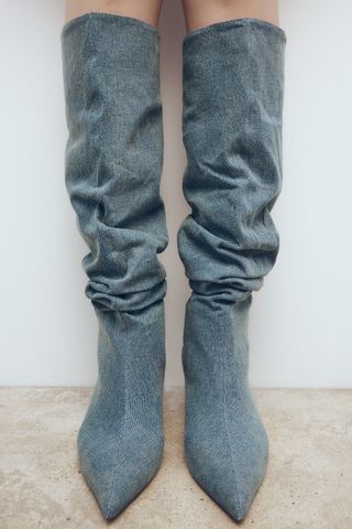 Zara + Slouchy Denim Boots