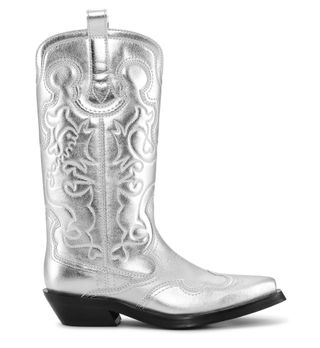 Ganni + Silver Mid Shaft Embroidered Western Boots