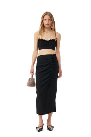 Ganni + Black Drapey Melange Midi Skirt