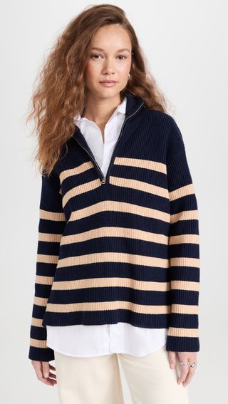English Factory + Striped Half Zip Sweater