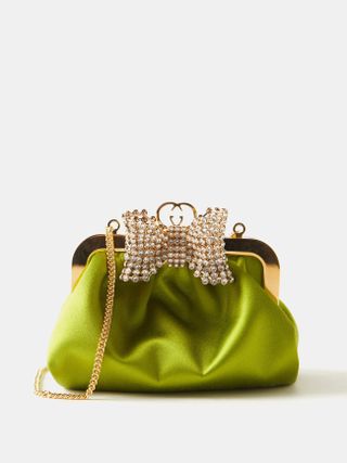 Gucci + Crystal-Embellished Bow Satin Clutch Bag