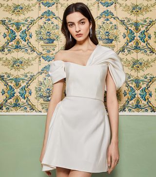 Markarian + Maya White Silk Asymmetric Mini Dress