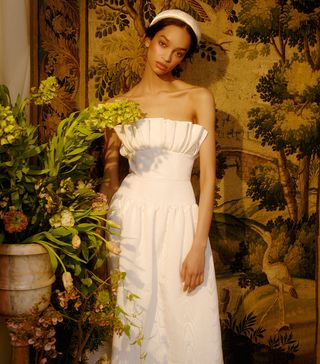 Markarian + Demetra White Moire Midi Dress