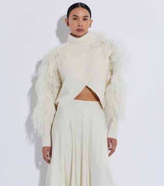 LaPointe + Cashmere Crossover Sweater With Feathers
