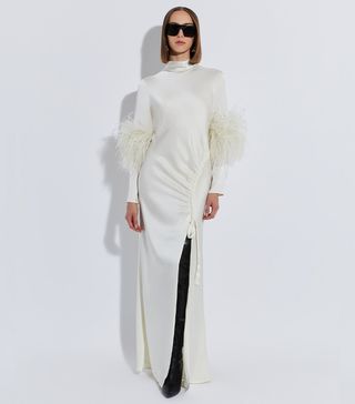 LaPointe + Satin Bias Feather Tab Gown With Slit