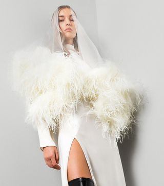 LaPointe + Short Tulle Veil With Feathers