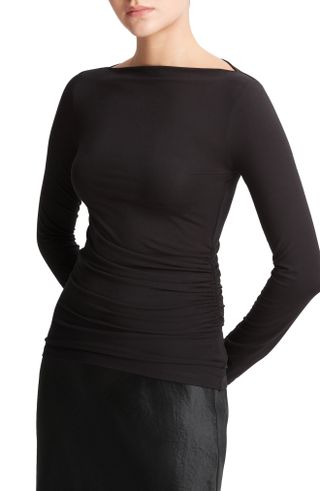 Vince + Bateau Neck Long Sleeve Silk Top