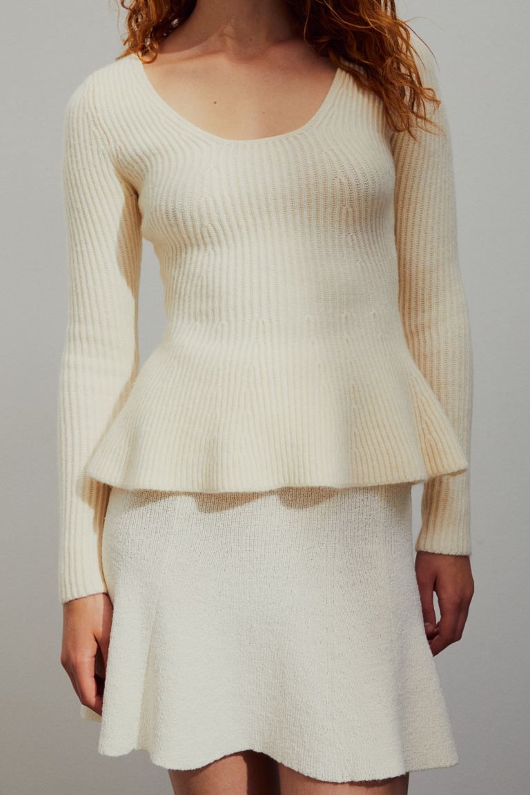 RIB KNIT PEPLUM TOP || LILAC | Quincy Mae main image 1