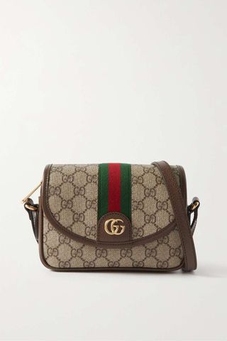 Gucci + Ophidia Leather-Trimmed Printed Coated-Canvas Shoulder Bag