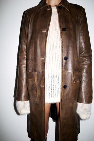 Zara + Long Pocket Coat ZW Leather
