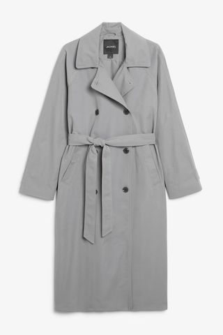Monki + Double-Breasted Mid-Length Trench Coat