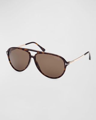 Tom Ford + Polarized Round Acetate and Metal Sunglasses