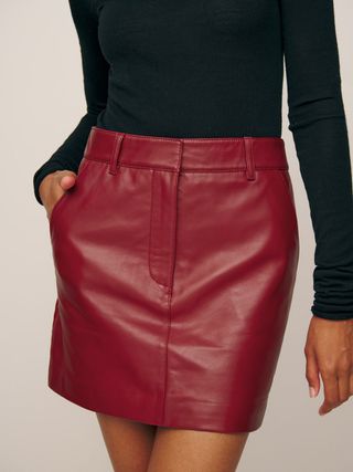 Reformation + Veda Dover Leather Mid Rise Mini Skirt