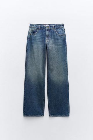 Zara + Z1975 Mid Waist Wide Leg Rhinestone Jeans