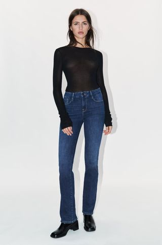 Zara + Mid-Rise Boot Cut ZW Jeans