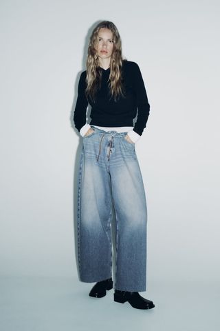 Zara + Loose Fit High Rise Wide Leg Z1975 Jeans