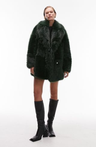 Topshop + Mid Length Faux Fur Coat