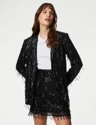 M&S Collection + Relaxed Sequin Single Breasted Blazer